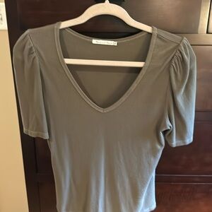 Like new- Michael Stars. Ribbed V-neck tee. One size. Olive color.